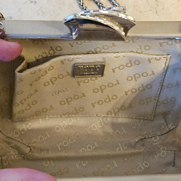 RARE NWT COUTURE RODO ITALY BEIGE SWAROVSKI CRYSTAL EVENING SHOULDER BAG CLUTCH - Picture 11 of 15